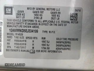 2014 GMC Acadia SLT with VIN 1GKKRRKD6EJ334199, listed as a Copart auction lot 88115415 with 255,096 mi miles and Salvage Title. Bid and sale history available at carsss.com. Image 13.