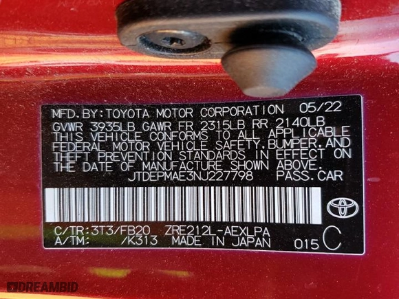2022 Toyota Corolla LE with VIN JTDEPMAE3NJ227798, listed as a Copart auction lot 50903405 with 61,707 mi miles and Salvage Title. Bid and sale history available at carsss.com. Image 14.