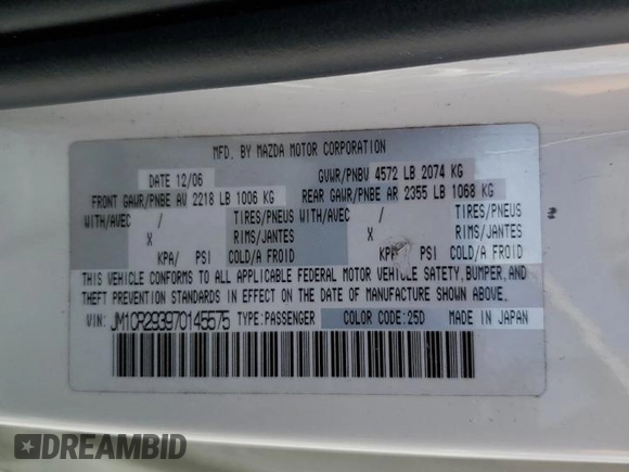 2007 Mazda 5 Touring with VIN JM1CR293970145575, listed as a Copart auction lot 62800145 with 139,286 mi miles and Salvage title. Bid and sale history available at DreamBid. Image 13.
