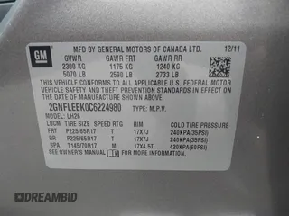 2012 Chevrolet Equinox LT w/1LT with VIN 2GNFLEEK0C6224980, listed as a IAAI auction lot 42116363 with 83,442 mi miles. Bid and sale history available at carsss.com. Image 9.