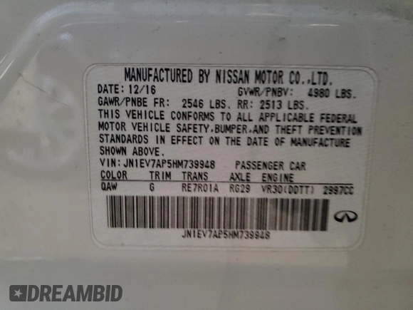 2017 Infiniti Q50 Signature Edition with VIN JN1EV7AP5HM739948, listed as a Copart auction lot 44012225 with 93,697 mi miles and Salvage Title. Bid and sale history available at DreamBid. Image 13.