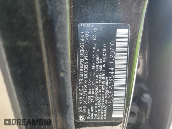2004 BMW X5 3.0i with VIN 5UXFA13544LU20710, listed as a Copart auction lot 71647804 with 154,019 mi miles and Salvage Title. Bid and sale history available at carsss.com. Image 13.