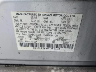 2008 Nissan Altima 2.5 S with VIN 1N4AL21EX8C285128, listed as a IAAI auction lot 41979247 with 168,818 mi miles. Bid and sale history available at carsss.com. Image 9.