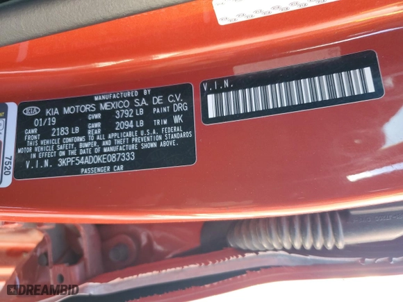 2019 Kia Forte EX with VIN 3KPF54AD0KE087333, listed as a Copart auction lot 45227205 with 59,113 mi miles and Salvage Title. Bid and sale history available at carsss.com. Image 14.