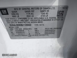 2016 Chevrolet Equinox LTZ with VIN 2GNALDEK8G1128022, listed as a IAAI auction lot 41843786 with 123,538 mi miles. Bid and sale history available at carsss.com. Image 9.