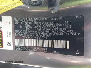 2012 Toyota Sienna XLE AAS with VIN 5TDYK3DCXCS202574, listed as a IAAI auction lot 42714762 with 234,287 mi miles and . Bid and sale history available at DreamBid. Image 9.