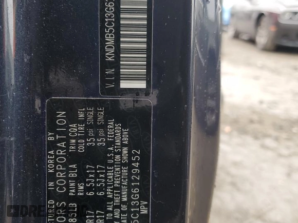 2016 Kia Sedona LX with VIN KNDMB5C13G6129452, listed as a Copart auction lot 46335475 with 118,617 mi miles and Salvage Title. Bid and sale history available at DreamBid. Image 13.