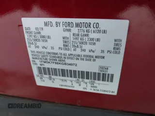 2019 Ford Explorer Limited z VIN 1FM5K7F88KGB34072, wystawiony jako IAAI lot #42244418 z przebiegiem 116 838 mil mil oraz . Historia ofert i sprzedaży dostępna na DreamBid. Obrazek 9.