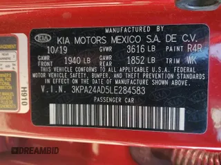2020 Kia Rio S with VIN 3KPA24AD5LE284583, listed as a Copart auction lot 48487285 with 17,416 mi miles and Salvage Title. Bid and sale history available at DreamBid. Image 14.