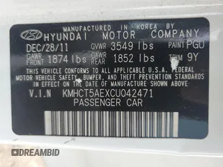2012 Hyundai Accent GS with VIN KMHCT5AEXCU042471, listed as a Copart auction lot 56317385 with 173,493 mi miles and Salvage title. Bid and sale history available at DreamBid. Image 12.