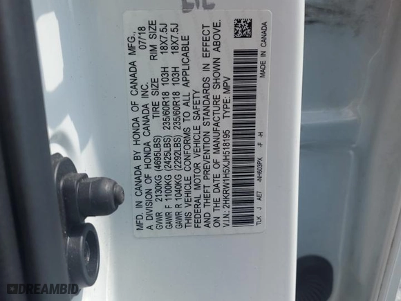 2018 Honda CR-V EX with VIN 2HKRW1H5XJH518195, listed as a Copart auction lot 54214525 with 60,478 mi miles and Salvage Title. Bid and sale history available at carsss.com. Image 14.