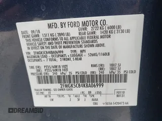 2019 Ford Flex SEL with VIN 2FMGK5C84KBA06999, listed as a IAAI auction lot 41932845 with 52,604 mi miles. Bid and sale history available at carsss.com. Image 9.