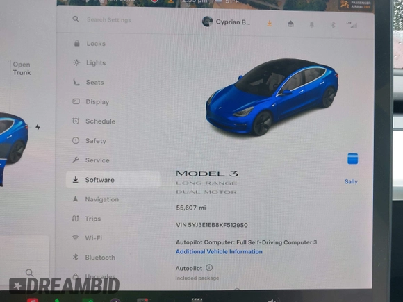 2019 Tesla Model 3 Long Range with VIN 5YJ3E1EB8KF512950, listed as a IAAI auction lot 41836349 with 55,607 mi miles and . Bid and sale history available at DreamBid. Image 7.