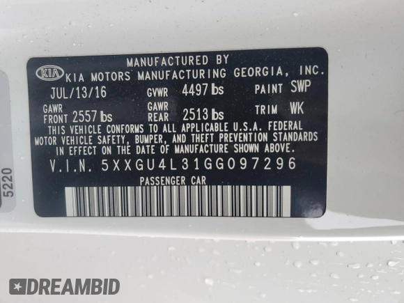 2016 Kia Optima EX with VIN 5XXGU4L31GG097296, listed as a Copart auction lot 74909523 with 79,450 mi miles and Salvage Title. Bid and sale history available at carsss.com. Image 13.