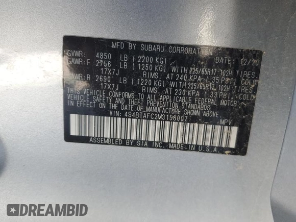 2021 Subaru Outback Premium z VIN 4S4BTAFC2M3158007, wystawiony jako Copart lot #51204535 z przebiegiem 91 004 mil mil oraz Szkoda całkowita • Salvage title. Historia ofert i sprzedaży dostępna na DreamBid. Obrazek 13.