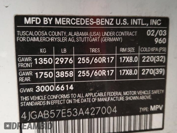 2003 Mercedes-Benz M 350 с VIN 4JGAB57E53A427004, выставлен на аукционе Copart как лот 46951995 с пробегом 211 617 миль миль и Списание • Salvage title. История ставок и продаж доступна на DreamBid. Изображение 15.
