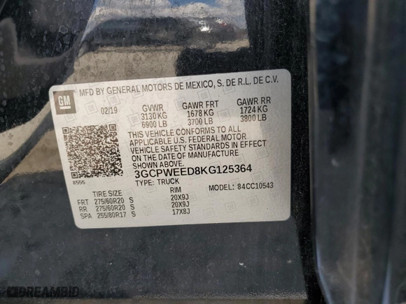 2019 Chevrolet Silverado 1500 LTZ with VIN 3GCPWEED8KG125364, listed as a Copart auction lot 69506784 with 99,392 mi miles and Salvage Title. Bid and sale history available at carsss.com. Image 12.
