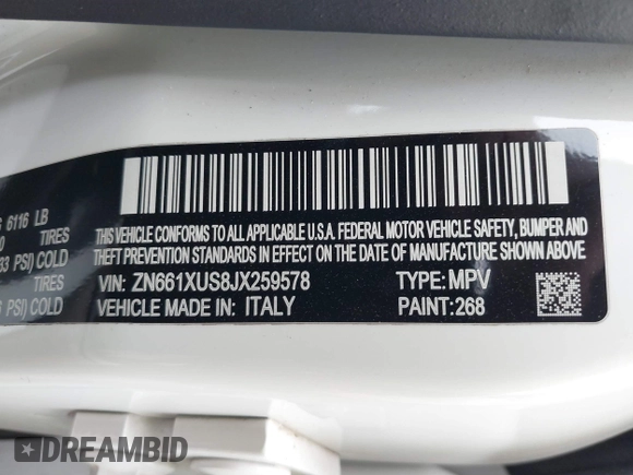 2018 Maserati Levante GranSport with VIN ZN661XUS8JX259578, listed as a IAAI auction lot 41232323 with Not provided miles and . Bid and sale history available at DreamBid. Image 9.
