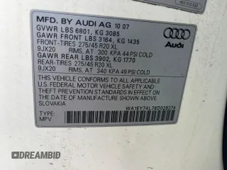 2008 Audi Q7 Premium Plus z VIN WA1EY74L78D028274, wystawiony jako Copart lot #77320954 z przebiegiem Nie podano mil oraz Czysty tytuł • Clean title. Historia ofert i sprzedaży dostępna na DreamBid. Obrazek 10.