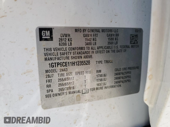 2017 GMC Canyon 4WD SLE z VIN 1GTP6CE11H1235528, wystawiony jako Copart lot #55864395 z przebiegiem 87 423 mil mil oraz Szkoda całkowita • Salvage title. Historia ofert i sprzedaży dostępna na DreamBid. Obrazek 12.