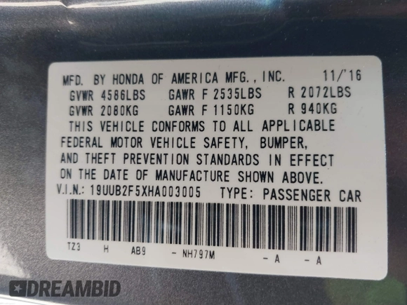 2017 Acura TLX V6 w/Technology Pkg with VIN 19UUB2F5XHA003005, listed as a IAAI auction lot 41770662 with 78,521 mi miles. Bid and sale history available at carsss.com. Image 9.