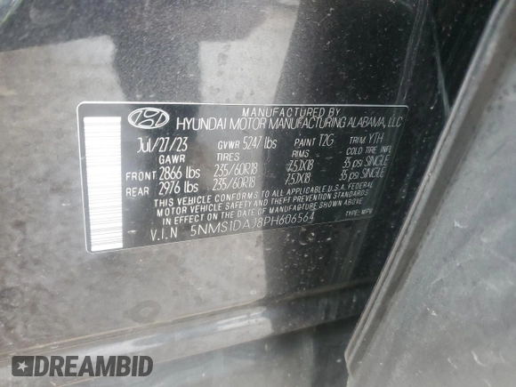 2023 Hyundai Santa Fe SE with VIN 5NMS1DAJ8PH606564, listed as a Copart auction lot 43763605 with 28,326 mi miles and Salvage Title. Bid and sale history available at carsss.com. Image 14.