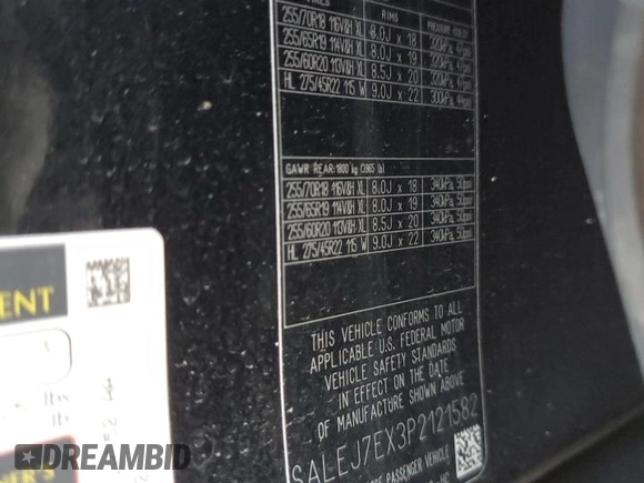 2023 Land Rover Defender S with VIN SALEJ7EX3P2121582, listed as a Copart auction lot 77433164 with 26,507 mi miles and Salvage title. Bid and sale history available at DreamBid. Image 13.