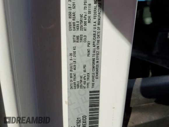 2020 Ram ProMaster Cargo with VIN 3C6TRVAGXLE147621, listed as a Copart auction lot 41654635 with Not Provided miles and Salvage Title. Bid and sale history available at DreamBid. Image 13.