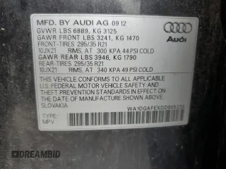 2013 Audi Q7 3.0T S line Prestige with VIN WA1DGAFEXDD005236, listed as a Copart auction lot 45141745 with 188,772 mi miles and Salvage Title. Bid and sale history available at carsss.com. Image 13.