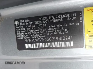 2009 BMW 3 Series 328i xDrive with VIN WBAWV53509P080241, listed as a IAAI auction lot 42176290 with 129,567 mi miles and . Bid and sale history available at carsss.com. Image 9.