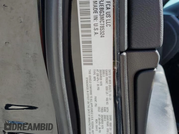 2021 Jeep Grand Cherokee Limited with VIN 1C4RJEBG3MC785324, listed as a Copart auction lot 75812754 with 33,205 mi miles and Salvage title. Bid and sale history available at DreamBid. Image 14.