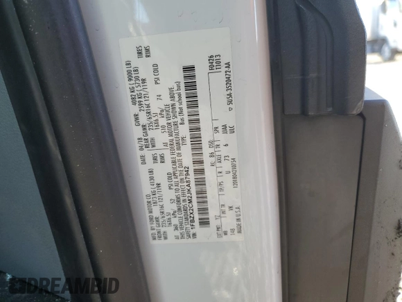 2018 Ford Transit Passenger XL z VIN 1FBZX2CM2JKA87942, wystawiony jako Copart lot #41504435 z przebiegiem 72 729 mil mil oraz Szkoda całkowita • Salvage title. Historia ofert i sprzedaży dostępna na DreamBid. Obrazek 14.