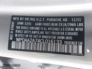 2012 Porsche Panamera with VIN WP0AA2A74CL016133, listed as a IAAI auction lot 41753535 with 84,569 mi miles. Bid and sale history available at carsss.com. Image 9.