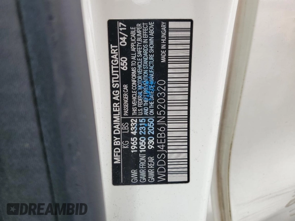 2018 Mercedes-Benz CLA 250 with VIN WDDSJ4EB6JN520320, listed as a Copart auction lot 65221945 with 114,514 mi miles and Salvage title. Bid and sale history available at DreamBid. Image 12.