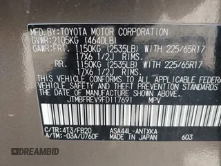 2015 Toyota RAV4 LE with VIN JTMBFREV9FD117691, listed as a IAAI auction lot 42429598 with 132,752 mi miles and . Bid and sale history available at DreamBid. Image 9.
