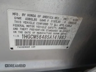 2005 Honda Accord LX z VIN 1HGCM56485A141863, wystawiony jako IAAI lot #42177257 z przebiegiem 201 498 mil mil oraz . Historia ofert i sprzedaży dostępna na DreamBid. Obrazek 9.