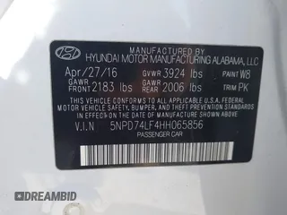 2017 Hyundai Elantra SE with VIN 5NPD74LF4HH065856, listed as a IAAI auction lot 42076642 with 194,335 mi miles and . Bid and sale history available at DreamBid. Image 9.