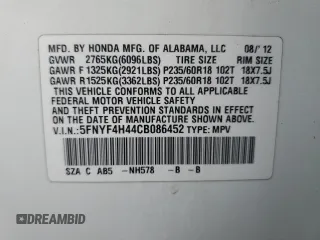 2012 Honda Pilot EX with VIN 5FNYF4H44CB086452, listed as a Copart auction lot 47997905 with 179,312 mi miles and Salvage Title. Bid and sale history available at DreamBid. Image 15.