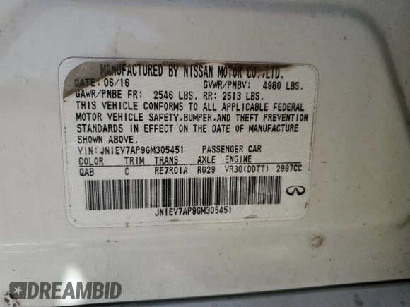 2016 Infiniti Q50 3.0t Premium with VIN JN1EV7AP9GM305451, listed as a Copart auction lot 49553185 with 141,710 mi miles and Salvage Title. Bid and sale history available at carsss.com. Image 12.