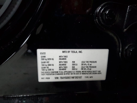 2022 Tesla Model Y Long Range z VIN 7SAYGDEE1NF393187, wystawiony jako Copart lot #56419535 z przebiegiem 82 757 mil mil oraz Nie do naprawy • Non repairable. Historia ofert i sprzedaży dostępna na DreamBid. Obrazek 12.