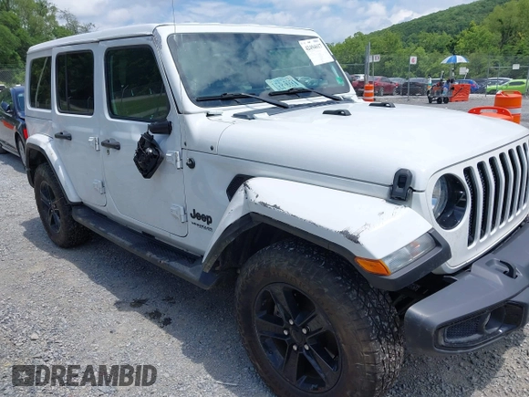 2021 Jeep Wrangler Unlimited Sahara z VIN 1C4HJXEN6MW764662, wystawiony jako IAAI lot #42494617 z przebiegiem 81 954 mil mil oraz . Historia ofert i sprzedaży dostępna na DreamBid. Obrazek 1.