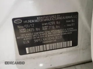 2013 Hyundai Sonata Limited with VIN 5NPEC4AC0DH636231, listed as a Copart auction lot 43065435 with 140,394 mi miles and Salvage Title. Bid and sale history available at DreamBid. Image 12.