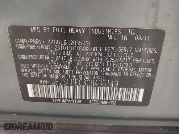 2012 Subaru Forester X Limited с VIN JF2SHBEC3CH406149, выставлен на аукционе IAAI как лот 42474180 с пробегом 138 998 миль миль и . История ставок и продаж доступна на DreamBid. Изображение 9.