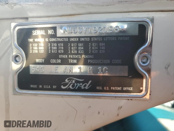 1956 Ford Crown Victoria z VIN M6GV192196, wystawiony jako Copart lot #69718834 z przebiegiem 95 081 mil mil oraz Nie do naprawy • Non repairable. Historia ofert i sprzedaży dostępna na DreamBid. Obrazek 12.