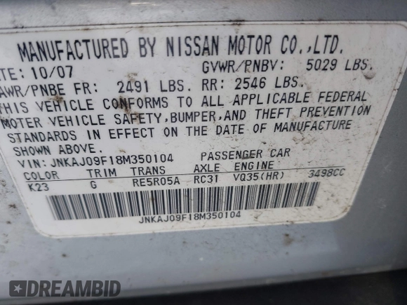 2008 Infiniti EX Journey with VIN JNKAJ09F18M350104, listed as a IAAI auction lot 41329091 with Not Provided miles and . Bid and sale history available at DreamBid. Image 9.