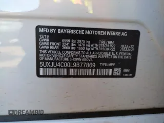 2020 BMW X5 M50i with VIN 5UXJU4C00L9B77869, listed as a Copart auction lot 36123043 with 27,195 mi miles. Bid and sale history available at carsss.com. Image 12.