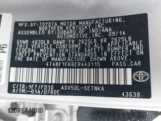 2014 Toyota Camry L with VIN 4T4BF1FK6ER443115, listed as a IAAI auction lot 41554763 with 54,663 mi miles. Bid and sale history available at carsss.com. Image 9.