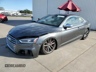 2018 Audi S5 Coupe Premium Plus with VIN WAUP4AF50JA001752, listed as a Copart auction lot 48008715 with 43,150 mi miles and Salvage Title. Bid and sale history available at carsss.com. Image 1.