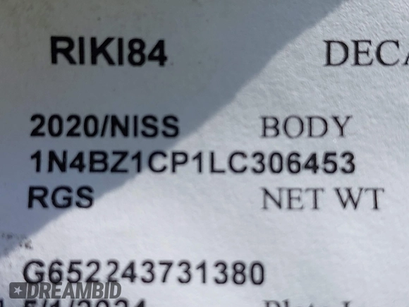 2020 Nissan LEAF SV Plus with VIN 1N4BZ1CP1LC306453, listed as a IAAI auction lot 41245907 with Not Provided miles and . Bid and sale history available at DreamBid. Image 8.