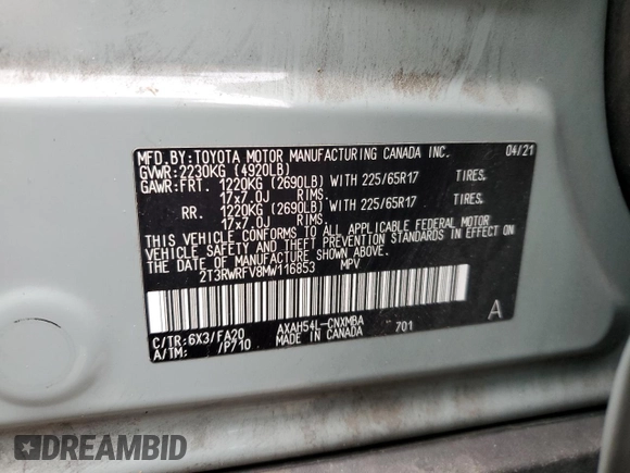 2021 Toyota RAV4 Hybrid XLE with VIN 2T3RWRFV8MW116853, listed as a Copart auction lot 65974935 with 89,319 mi miles and Salvage title. Bid and sale history available at DreamBid. Image 13.